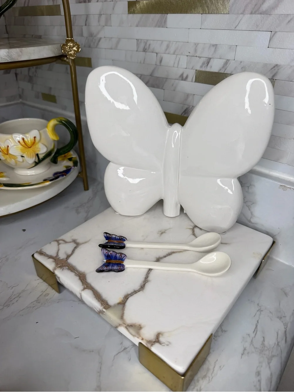 White Ceramic Butterfly Decorative Accent - Home Dining